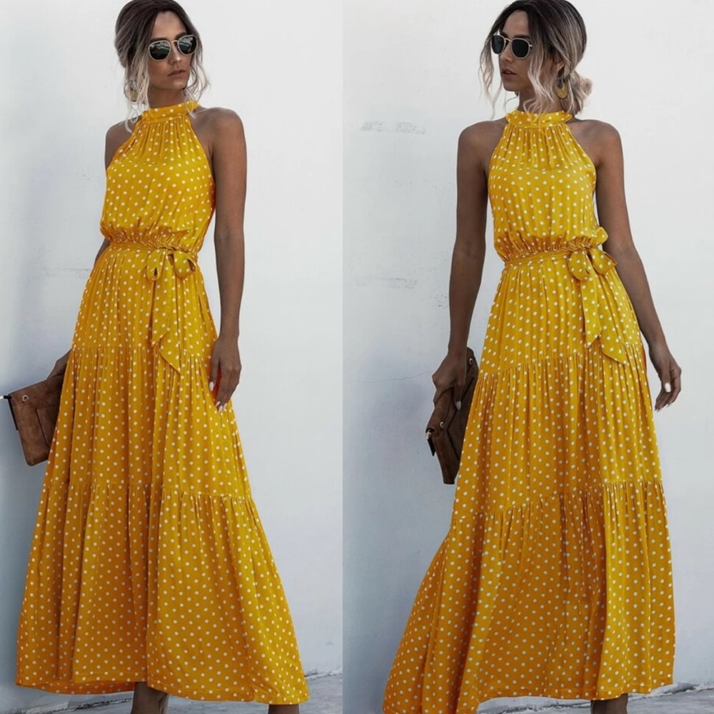 Boho gypsy dot halter maxi dress